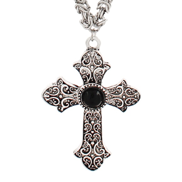 Antique Style Cross Pendant Necklace Set - Picture 2 of 3